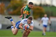17 October 2020; Dermot Malone of Monaghan is tackled by Micheál Burns of Kerry during the Allianz Football League Division 1 Round 6 match between Monaghan and Kerry at Grattan Park in Inniskeen, Monaghan. Photo by Brendan Moran/Sportsfile