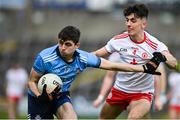 17 October 2020; Brian O'Leary of Dublin in action against Matthew McCusker of Tyrone during the EirGrid GAA Football All-Ireland U20 Championship Semi-Final match between Dublin and Tyrone at Kingspan Breffni Park in Cavan. Photo by David Fitzgerald/Sportsfile