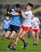 17 October 2020; Brian O'Leary of Dublin in action against Matthew McCusker of Tyrone during the EirGrid GAA Football All-Ireland U20 Championship Semi-Final match between Dublin and Tyrone at Kingspan Breffni Park in Cavan. Photo by David Fitzgerald/Sportsfile
