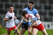 17 October 2020; Ryan Jones of Tyrone in action against Ciarán Archer of Dublin during the EirGrid GAA Football All-Ireland U20 Championship Semi-Final match between Dublin and Tyrone at Kingspan Breffni Park in Cavan. Photo by David Fitzgerald/Sportsfile