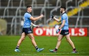 17 October 2020; Luke Swan, left, and Ciarán Archer of Dublin following the EirGrid GAA Football All-Ireland U20 Championship Semi-Final match between Dublin and Tyrone at Kingspan Breffni Park in Cavan. Photo by David Fitzgerald/Sportsfile