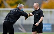 17 October 2020; Kerry manager Peter Keane and referee Barry Cassidy after the Allianz Football League Division 1 Round 6 match between Monaghan and Kerry at Grattan Park in Inniskeen, Monaghan. Photo by Brendan Moran/Sportsfile