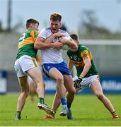 17 October 2020; Andrew Woods of Monaghan in action against Kerry players Diarmuid O'Connor, left, and Ronan Buckley during the Allianz Football League Division 1 Round 6 match between Monaghan and Kerry at Grattan Park in Inniskeen, Monaghan. Photo by Brendan Moran/Sportsfile