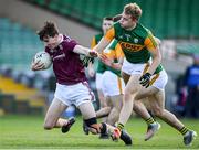 17 October 2020; Matthew Tierney of Galway in action against Alan Dineen and Dylan Casey of Kerry during the EirGrid GAA Football All-Ireland U20 Championship Semi-Final match between Kerry and Galway at the LIT Gaelic Grounds in Limerick. Photo by Matt Browne/Sportsfile