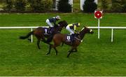 17 October 2020; Surrounding, left, with Ronan Whelan up, passes the post ahead of second place Laughifuwant, with Gary Carroll up, to win the Knockaire Stakes at Leopardstown Racecourse in Dublin. Photo by Seb Daly/Sportsfile