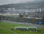 17 October 2020; Runners and riders at the start prior to the Breast Cancer Ireland Handicap at Leopardstown Racecourse in Dublin. Photo by Seb Daly/Sportsfile