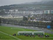 17 October 2020; Runners and riders at the start prior to the Breast Cancer Ireland Handicap at Leopardstown Racecourse in Dublin. Photo by Seb Daly/Sportsfile