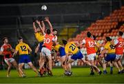 17 October 2020; Shane Killoran of Roscommon gathers possession ahead of Niall Grimley of Armagh in a crowded midfield during the Allianz Football League Division 2 Round 6 match between Armagh and Roscommon at the Athletic Grounds in Armagh. Photo by Piaras Ó Mídheach/Sportsfile