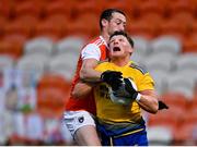 17 October 2020; Conor Cox of Roscommon is fouled for a penalty by Ryan Kennedy of Armagh during the Allianz Football League Division 2 Round 6 match between Armagh and Roscommon at the Athletic Grounds in Armagh. Photo by Piaras Ó Mídheach/Sportsfile