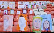 17 October 2020; Self portraits from over 3,000 primary school children across Armagh in the stands before the Allianz Football League Division 2 Round 6 match between Armagh and Roscommon at the Athletic Grounds in Armagh. Photo by Piaras Ó Mídheach/Sportsfile