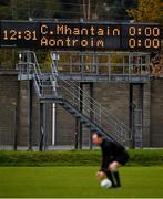 17 October 2020; Referee John Hickey of Carlow prepares to throw in the ball to start the Allianz Football League Division 4 Round 6 match between Wicklow and Antrim at the County Grounds in Aughrim, Wicklow. Wicklows last game was some 232 days previously on the 29th of February when they beat London 5-9 to 2-10. Photo by Ray McManus/Sportsfile