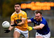 17 October 2020; Patrick McBride of Antrim in action against Eoin Murtagh of Wicklow during the Allianz Football League Division 4 Round 6 match between Wicklow and Antrim at the County Grounds in Aughrim, Wicklow. Photo by Ray McManus/Sportsfile