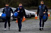 17 October 2020; Saoirse Kearon, left, Pat Darragh Fitzgerald and Andy Maher of Wicklow arrive for the Allianz Football League Division 4 Round 6 match between Wicklow and Antrim at the County Grounds in Aughrim, Wicklow. Photo by Ray McManus/Sportsfile