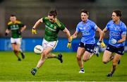 17 October 2020; Cillian O'Sullivan of Meath in action against Eric Lowndes and Michael Fitzsimons of Dublin during the Allianz Football League Division 1 Round 6 match between Dublin and Meath at Parnell Park in Dublin. Photo by Brendan Moran/Sportsfile