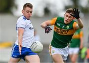 17 October 2020; Michael Bannigan of Monaghan in action against Gavin White of Kerry during the Allianz Football League Division 1 Round 6 match between Monaghan and Kerry at Grattan Park in Inniskeen, Monaghan. Photo by Brendan Moran/Sportsfile