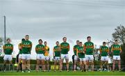 17 October 2020; The Kerry team stand for Amhrán na bhFiann prior to the Allianz Football League Division 1 Round 6 match between Monaghan and Kerry at Grattan Park in Inniskeen, Monaghan. Photo by Brendan Moran/Sportsfile