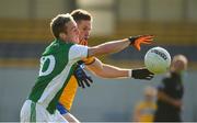 18 October 2020; Ciaran Corrigan of Fermanagh in action against Eoin Cleary of Clare during the Allianz Football League Division 2 Round 6 match between Clare and Fermanagh at Cusack Park in Ennis, Clare. Photo by Diarmuid Greene/Sportsfile