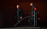 18 October 2020; Down manager Ronan Sheehan, left, and coach Niall Coulter arrive ahead of the Allianz Hurling League Division 2B Final match between Down and Derry at the Athletic Grounds in Armagh. Photo by Sam Barnes/Sportsfile