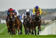 18 October 2020; Power Under Me, right, with Colin Keane up, races alongside eventual second place Coulthard, left, with Leigh Roch up, on their way to winning the Tifrums Irish EBF (C & G) Maiden at Naas Racecourse in Naas, Kildare. Photo by Seb Daly/Sportsfile