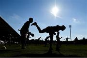 18 October 2020; Derry players warm up ahead of the Allianz Hurling League Division 2B Final match between Down and Derry at the Athletic Grounds in Armagh. Photo by Sam Barnes/Sportsfile