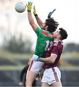 18 October 2020; Mark Moran of Mayo and Johnny Duane of Galway during the Allianz Football League Division 1 Round 6 match between Galway and Mayo at Tuam Stadium in Tuam, Galway. Photo by Ramsey Cardy/Sportsfile