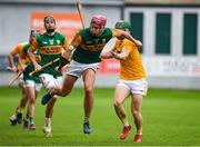 18 October 2020; Fionan MacKessy of Kerry in action against Niall McKenna of Antrim during the Allianz Hurling League Division 2A Final match between Antrim and Kerry at Bord na Mona O'Connor Park in Tullamore, Offaly. Photo by Matt Browne/Sportsfile