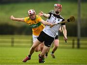 18 October 2020; Tony O'Kelly-Lynch of Sligo in action against Stephen Goldrick of Leitrim during the Allianz Hurling League Division 3B Final match between Sligo and Leitrim at the Connacht Centre of Excellence in Bekan, Mayo. Photo by Harry Murphy/Sportsfile