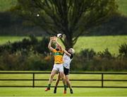 18 October 2020; Liam Moreton of Leitrim in action against Mark Hannify of Sligo during the Allianz Hurling League Division 3B Final match between Sligo and Leitrim at the Connacht Centre of Excellence in Bekan, Mayo. Photo by Harry Murphy/Sportsfile