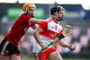 18 October 2020; Paul Cleary of Derry in action against Matt Conlon of Down during the Allianz Hurling League Division 2B Final match between Down and Derry at the Athletic Grounds in Armagh. Photo by Sam Barnes/Sportsfile
