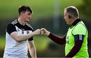 18 October 2020; Kieran Prior of Sligo fist bumps with selector Donal Tully following the Allianz Hurling League Division 3B Final match between Sligo and Leitrim at the Connacht Centre of Excellence in Bekan, Mayo. Photo by Harry Murphy/Sportsfile