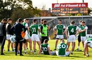 18 October 2020; Fermanagh manager Ryan McMenamin speaks to his players after the Allianz Football League Division 2 Round 6 match between Clare and Fermanagh at Cusack Park in Ennis, Clare. Photo by Diarmuid Greene/Sportsfile