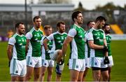 18 October 2020; Fermanagh players stand for the playing of the national anthem prior to the Allianz Football League Division 2 Round 6 match between Clare and Fermanagh at Cusack Park in Ennis, Clare.Amhrán na bhFiann Photo by Diarmuid Greene/Sportsfile