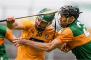 18 October 2020; Ciaran Johnston of Antrim in action against Colm Harty of Kerry during the Allianz Hurling League Division 2A Final match between Antrim and Kerry at Bord na Mona O'Connor Park in Tullamore, Offaly. Photo by Matt Browne/Sportsfile