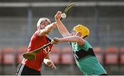 18 October 2020; Seán Kelly of Derry saves from Eoghan Sands of Down during the Allianz Hurling League Division 2B Final match between Down and Derry at the Athletic Grounds in Armagh. Photo by Sam Barnes/Sportsfile