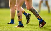18 October 2020; A detailed view of tattoos on the legs of Aaron Fitzgerald of Clare during the Allianz Football League Division 2 Round 6 match between Clare and Fermanagh at Cusack Park in Ennis, Clare. Photo by Diarmuid Greene/Sportsfile