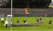 18 October 2020; Galway goalkeeper Connor Gleeson saves a shot at goal by Tommy Conroy of Mayo during the Allianz Football League Division 1 Round 6 match between Galway and Mayo at Tuam Stadium in Tuam, Galway. Photo by Ramsey Cardy/Sportsfile