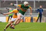 18 October 2020; Shane Nolan of Kerry in action against Ciaran Johnston of Antrim during the Allianz Hurling League Division 2A Final match between Antrim and Kerry at Bord na Mona O'Connor Park in Tullamore, Offaly. Photo by Matt Browne/Sportsfile