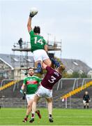 18 October 2020; Aidan O'Shea of Mayo climbs above Séan Andy Ó Ceallaigh of Galway during the Allianz Football League Division 1 Round 6 match between Galway and Mayo at Tuam Stadium in Tuam, Galway. Photo by Ramsey Cardy/Sportsfile