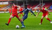 18 October 2020; Junior Ogedi-Uzokwe of Sligo Rovers in action against Alex O'Hanlon of Shelbourne, left, during the SSE Airtricity League Premier Division match between Shelbourne and Sligo Rovers at Tolka Park in Dublin. Photo by Seb Daly/Sportsfile