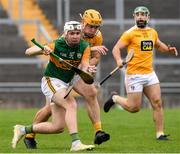18 October 2020; Michael Slattery of Kerry in action against Matthew Donnelly of Antrim during the Allianz Hurling League Division 2A Final match between Antrim and Kerry at Bord na Mona O'Connor Park in Tullamore, Offaly. Photo by Matt Browne/Sportsfile