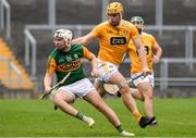 18 October 2020; Michael Slattery of Kerry in action against Matthew Donnelly of Antrim during the Allianz Hurling League Division 2A Final match between Antrim and Kerry at Bord na Mona O'Connor Park in Tullamore, Offaly. Photo by Matt Browne/Sportsfile