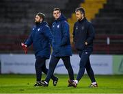 18 October 2020; Shelbourne manager Ian Morris, centre, with assistant manager Craig Sexton, left, and goalkeeping coach Paul Skinner during the SSE Airtricity League Premier Division match between Shelbourne and Sligo Rovers at Tolka Park in Dublin. Photo by Seb Daly/Sportsfile