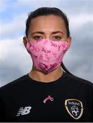 19 October 2020; Republic of Ireland captain Katie McCabe poses for a portrait at their training base in Duisburg, Germany, where her side have linked up with Breast Cancer Ireland to help raise awareness in the month of October. With one in nine women diagnosed with breast cancer in their lifetime and 30 percent of those between the ages of 20-50, the Ireland players are keen to use their profile to shine a spotlight on these worrying statistics. As they prepare for Friday’s UEFA Women’s EURO 2022 qualifier away to Ukraine in Kiev, the Ireland squad took time to raise awareness by wearing Breast Cancer Ireland face-masks, which can be bought here to support funding for further research. Photo by Stephen McCarthy/Sportsfile