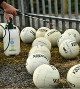 18 October 2020; Footballs are sanitised prior to the Allianz Football League Division 1 Round 6 match between Donegal and Tyrone at MacCumhail Park in Ballybofey, Donegal. Photo by David Fitzgerald/Sportsfile