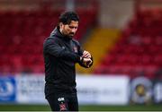 19 October 2020; Dundalk assistant coach Giuseppe Rossi checks his watch ahead of the SSE Airtricity League Premier Division match between Derry City and Dundalk at Ryan McBride Brandywell Stadium in Derry. Photo by Harry Murphy/Sportsfile