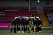 19 October 2020; Dundalk players huddle ahead of the SSE Airtricity League Premier Division match between Derry City and Dundalk at Ryan McBride Brandywell Stadium in Derry. Photo by Harry Murphy/Sportsfile