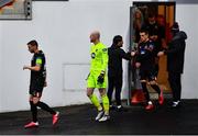 19 October 2020; Dundalk players, led by captain Andy Boyle, left, ahead the SSE Airtricity League Premier Division match between Derry City and Dundalk at Ryan McBride Brandywell Stadium in Derry. Photo by Harry Murphy/Sportsfile