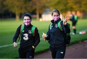 19 October 2020; Kyra Carusa, right, and Keeva Keenan during a Republic of Ireland Women training session at Sportschule Wedau in Duisburg, Germany. Photo by Stephen McCarthy/Sportsfile