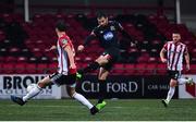 19 October 2020; Jordan Flores of Dundalk shoots to score his side's second goal during the SSE Airtricity League Premier Division match between Derry City and Dundalk at Ryan McBride Brandywell Stadium in Derry. Photo by Harry Murphy/Sportsfile