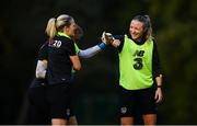 19 October 2020; Louise Quinn, right, with Courtney Brosnan and Diane Caldwell, left, during a Republic of Ireland Women training session at Sportschule Wedau in Duisburg, Germany. Photo by Stephen McCarthy/Sportsfile